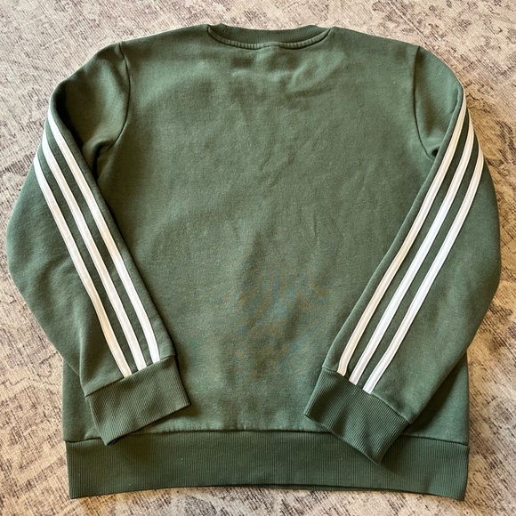 Adidas Women's Green Crewneck Sweater with White Stripes - Picture 2 of 2